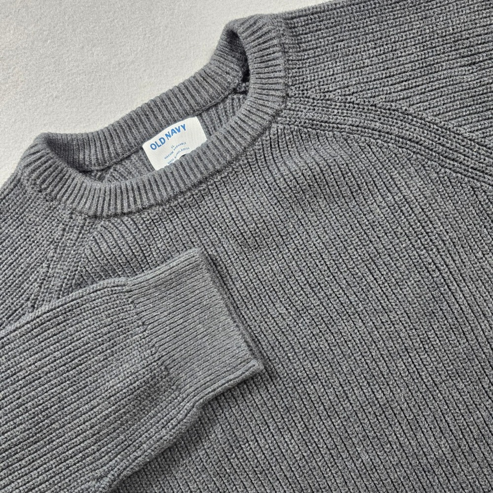 Old Navy Mens XL Gray Sweater Crewneck Shaker Stitch Cotton Raglan Long Sleeve
